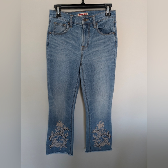 Johnny Was Jeans Womens 25 Bohemian Cropped Baby Boot Embroidered Floral Eyelet - Picture 2 of 12